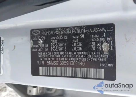 2009 Hyundai Santa Fe Gls from USA, damaged, VIN 5NMSG13D59H302440